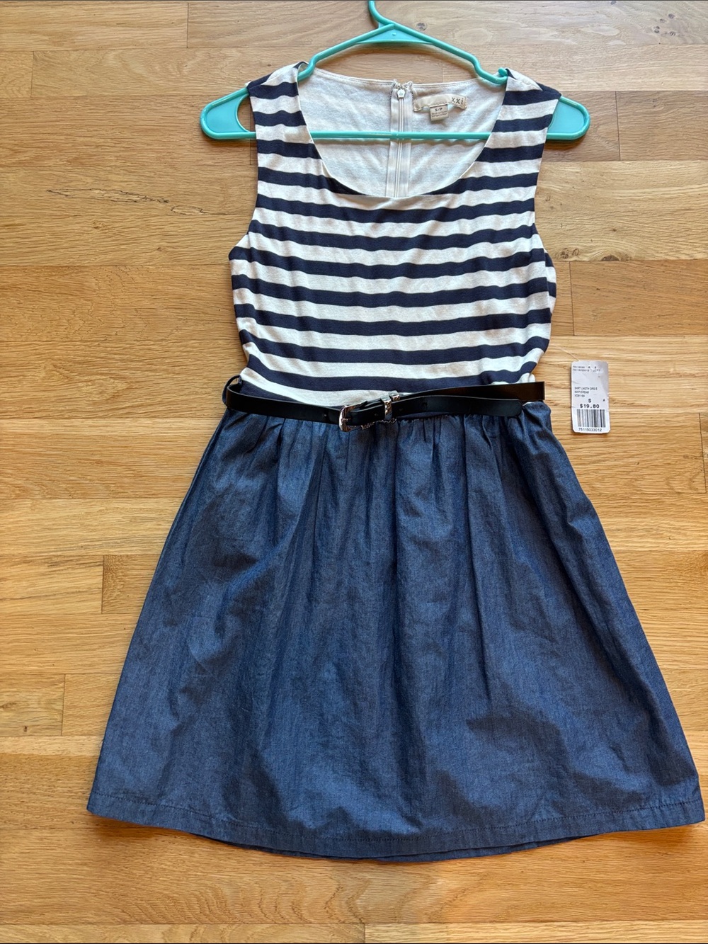 NWT twenty one sleeveless Y2K dress Striped top/denim like skirt Small